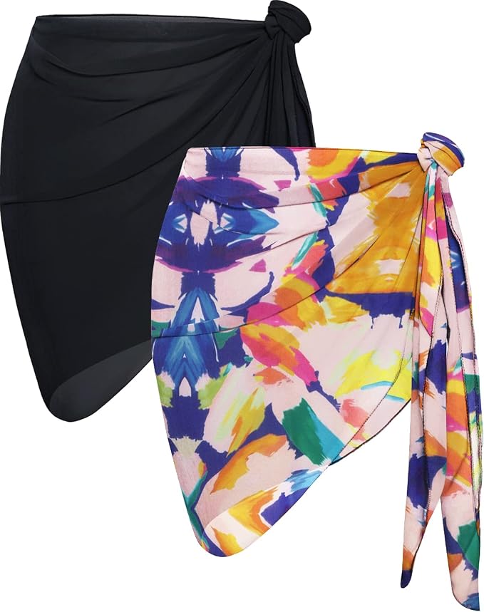 CHICGAL 2 Pieces Women Beach Sarong Bathing Suit Wrap Skirt Sheer Bikini by CHICGAL
