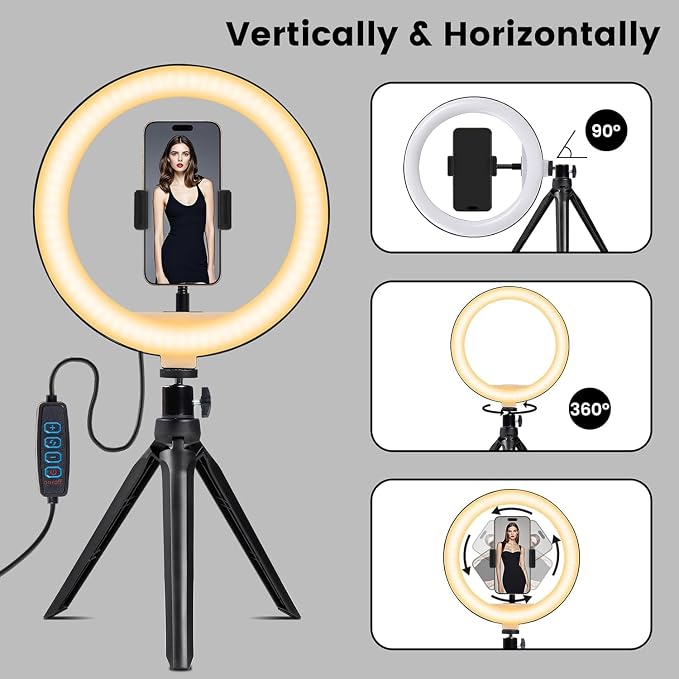 Selfie Ring Light 10" with Tripod Stand and Phone Holder, LED Ring Light - Image 5