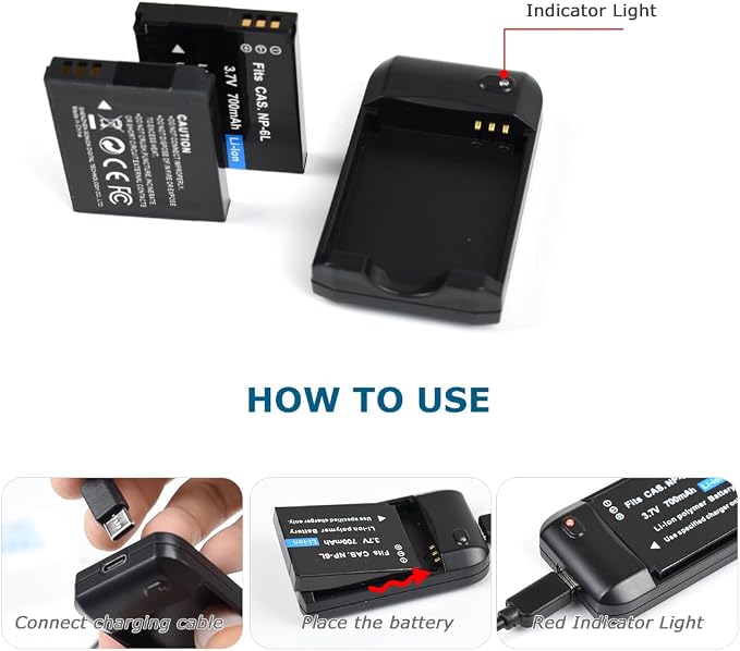 NP-6L Battery Charger + 2 pcs Rechargeable 3.7V 700mAh Batteries - Image 6