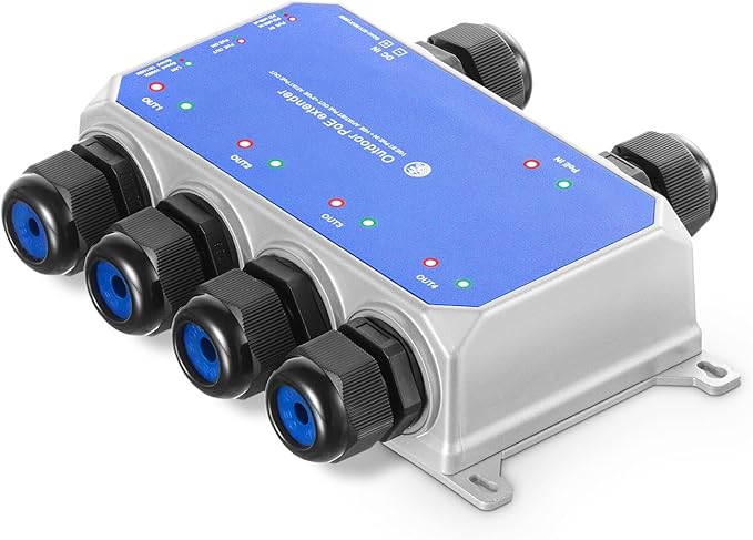 IP67 Outdoor Gigabit PoE Passthrough Switch, 1 In 4 Out Extender, by Binardat