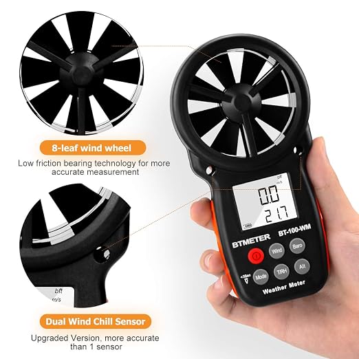 BTMETER Digital Anemometer Barometer Handheld, - Image 3
