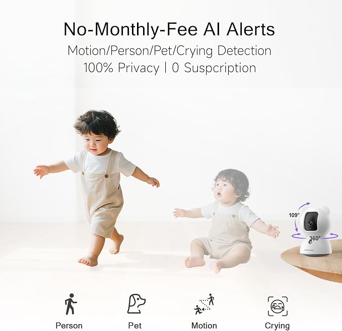 2.5K Indoor Camera 2pack, Free AI Person/Pet/Cry Detection, 4MP - Image 3