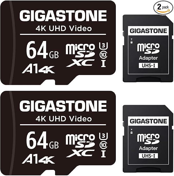 GIGASTONE 64GB Micro SD Card 2-Pack, A1 V30 4K Video Recording, Surveillance by Gigastone