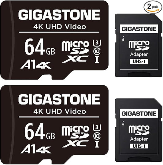 GIGASTONE 64GB Micro SD Card 2-Pack, A1 V30 4K Video Recording, Surveillance by Gigastone