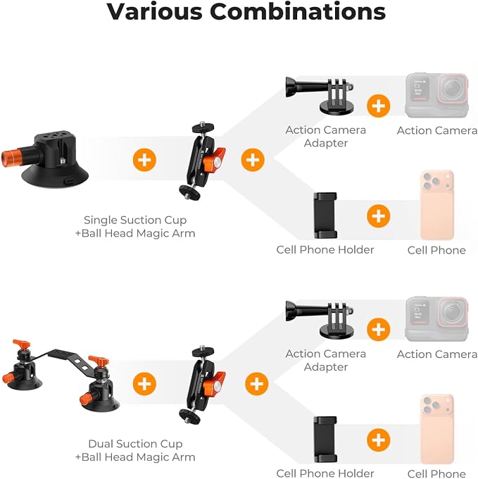 K&F CONCEPT 3" Dual Suction Cup Mount Sets - Image 4