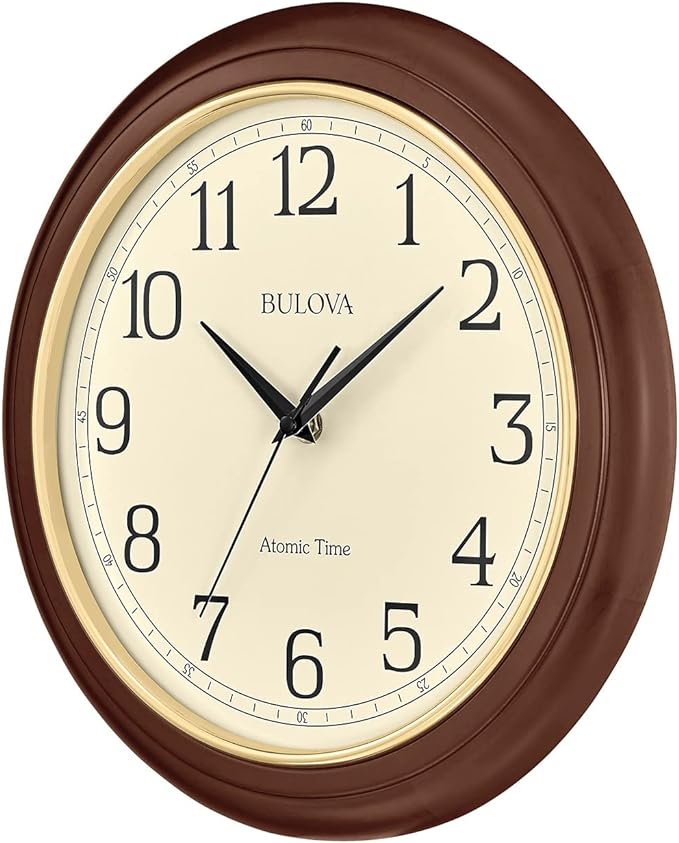 Bulova Atomic Time 2 Analog Wall Clock C5004 | 12.4" Wooden Frame, Sets Time - Image 2