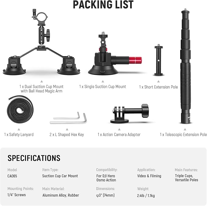 NEEWER Triple Suction Cup Car Mount Compatible - Image 8