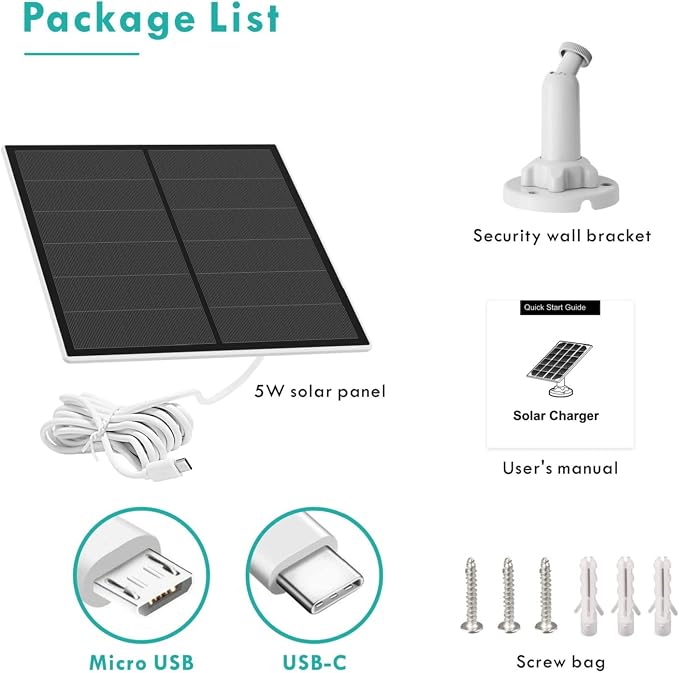 Solar Panel for Security Camera, 5W USB Solar Panel Compatible - Image 7