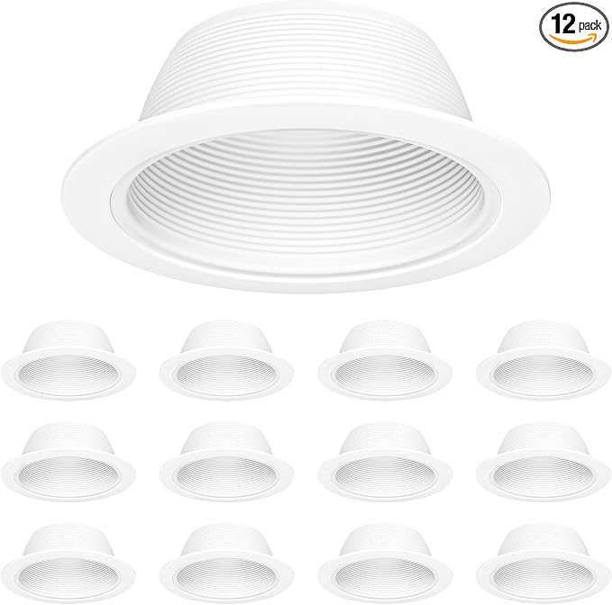 6 Inch Can Light Cover, 12 Pack White Can Light Trim, Step Baffle by Anyhome