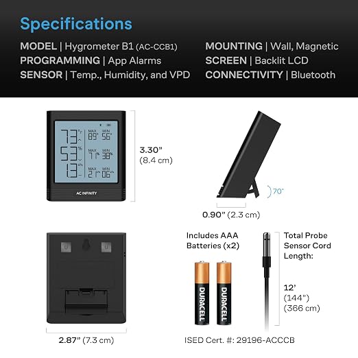 AC Infinity Temperature Humidity VPD Smart Hygrometer B1 - Image 6