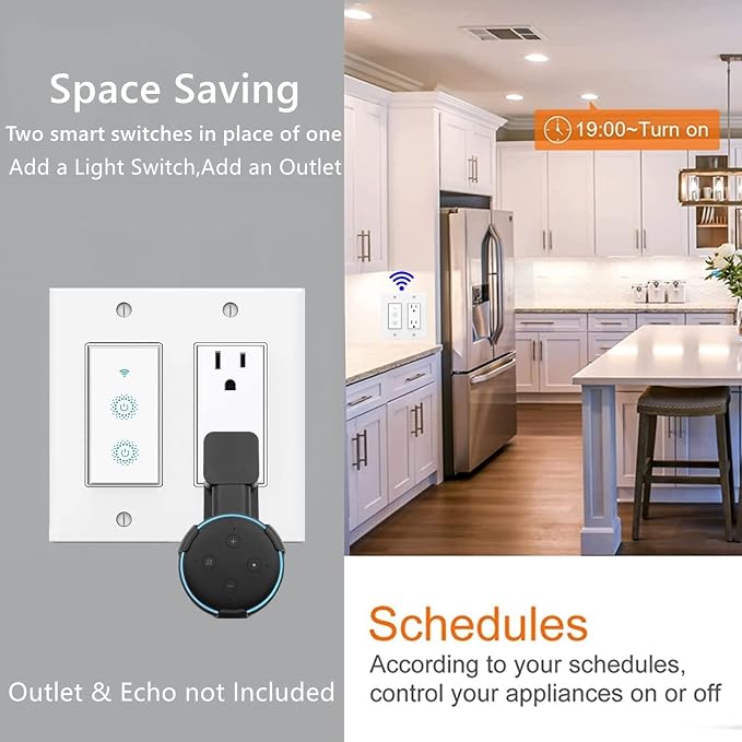 Nexete Smart Wi-Fi Double Light Switch, 2 in1 Single Pole Switch Compatible - Image 4