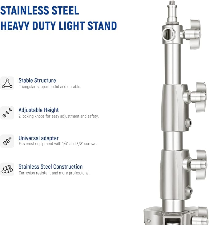 NEEWER 9.2ft/2.8m Stainless Steel Light Stand, Spring Cushioned Heavy Duty - Image 6