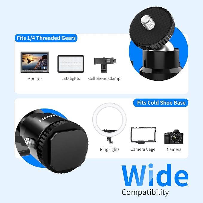 Neewer Mini Ball Head with Cold Shoe & 1/4” Screw, 2 Pack, 360° Swivel 90° Tilt - Image 3
