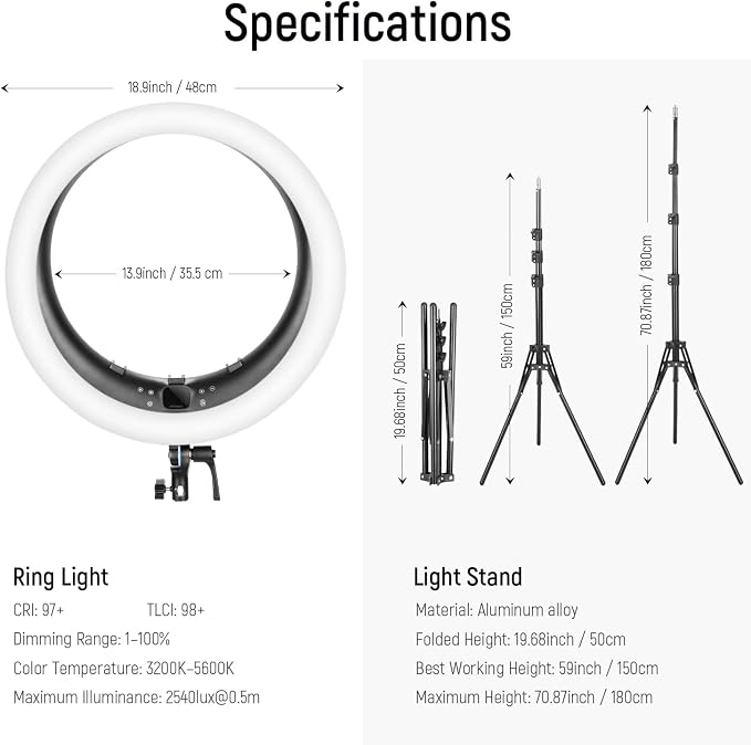 NEEWER 19 inch Ring Light with Stand, 3 Phone Holders and Mini Ball Head - Image 8