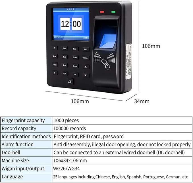 Access Control Time Attendance Machine Fingerprint Recognition/Password/Card - Image 9