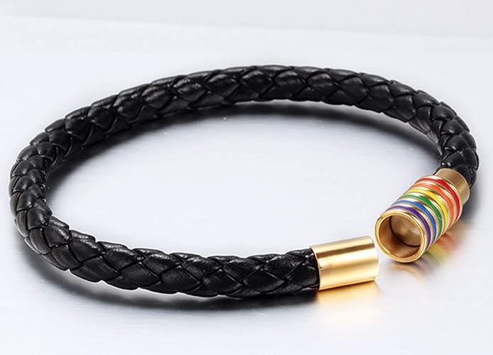 Nanafast Titanium Stainless Steel Rainbow LGBT Pride Bracelet Handmade Braided - Image 5