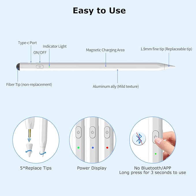 Stylus Pen for iPad, 2 in 1 Active and Capacitive Apple Pen, Fast Charge for - Image 7