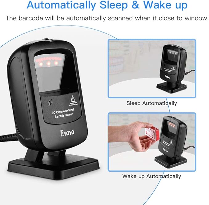 Eyoyo 1D 2D Desktop Barcode Scanner, Omnidirectional Hands-Free USB Wired - Image 5