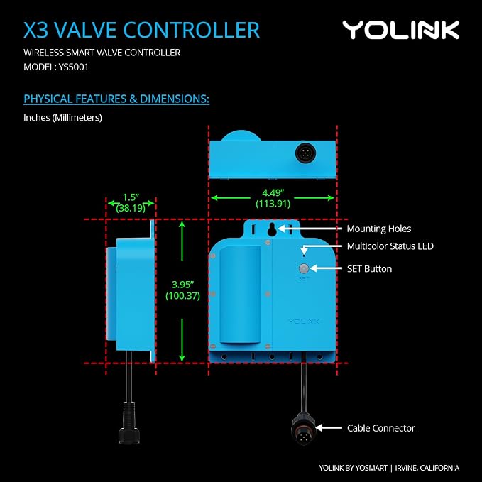 YoLink X3 Valve Controller Kit, 1/2" Brass Motorized Ball Valve, LoRa Long Range - Image 3