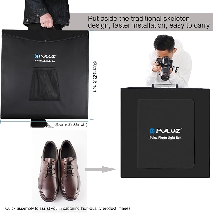 PULUZ 24x24 Inch Photo Studio Light Box, Dimmable 136 LED Beads CRI≥95 Foldable - Image 8