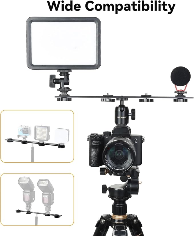 UTEBIT 13 inch Flash Bracket, Long Dual Camera Mount Flash Bracket Extension Bar - Image 4