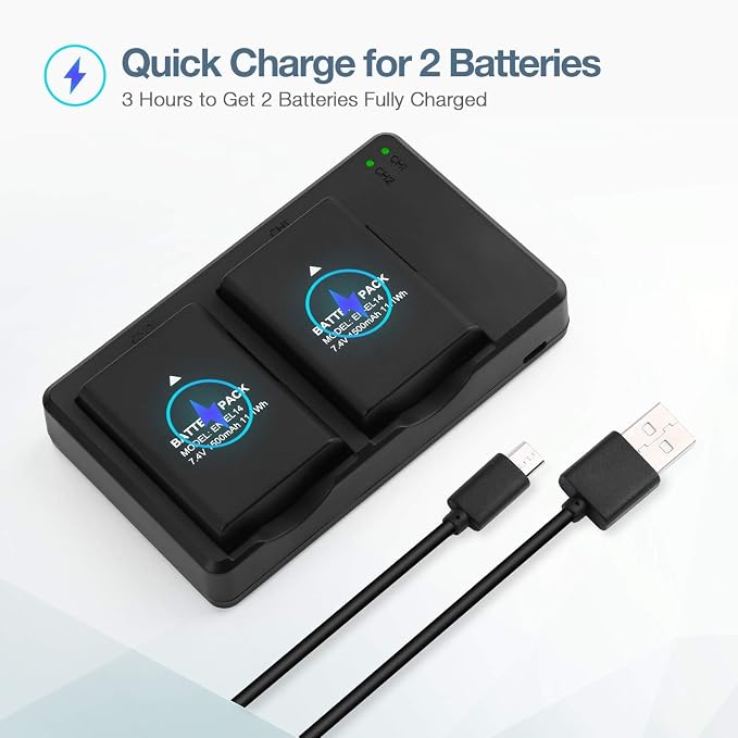 EN-EL14 EN EL14A Battery USB Charger and 2-Pack Rechargeable Batteries - Image 4