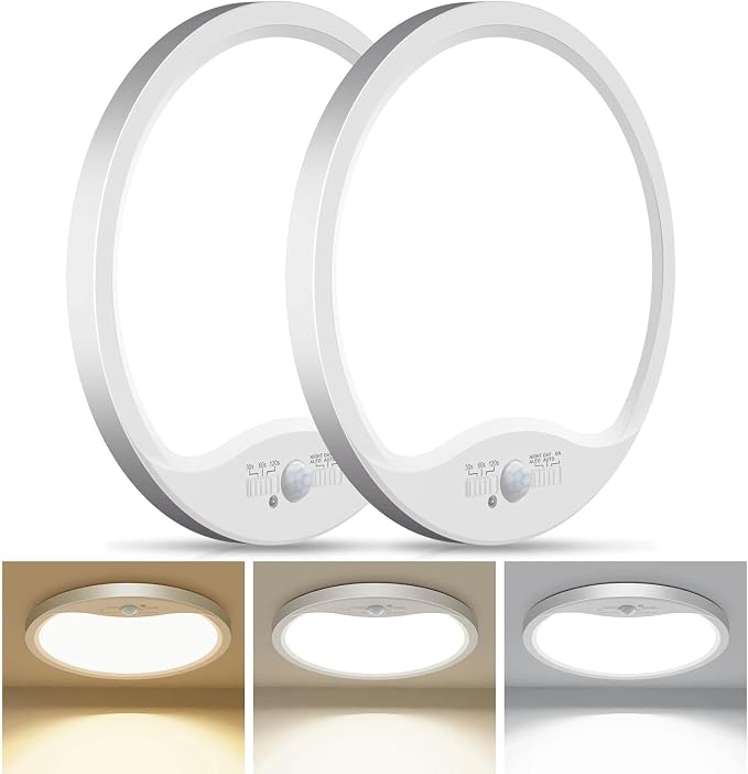 hepside 2 Pack Motion Sensor Ceiling Light Wired, 3000K/4000K/6500K LED Flush by Hepside