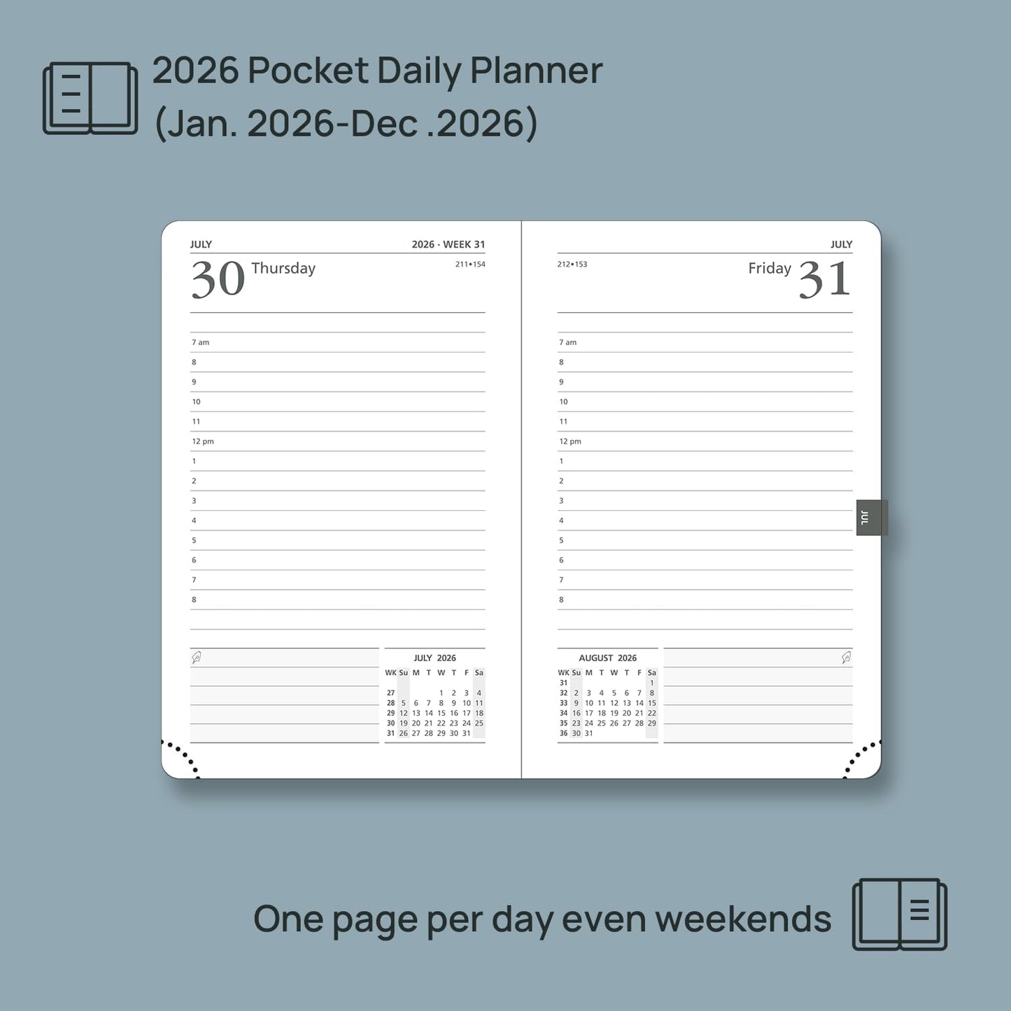 POPRUN 2026 Daily Planner One Page Per Day A6 Size Calendar (4.25" x 6.25") - 12 Months Hourly Appointment Book with Hardcover, Monthly Tabs, Pocket, Pen Holder - Burgundy