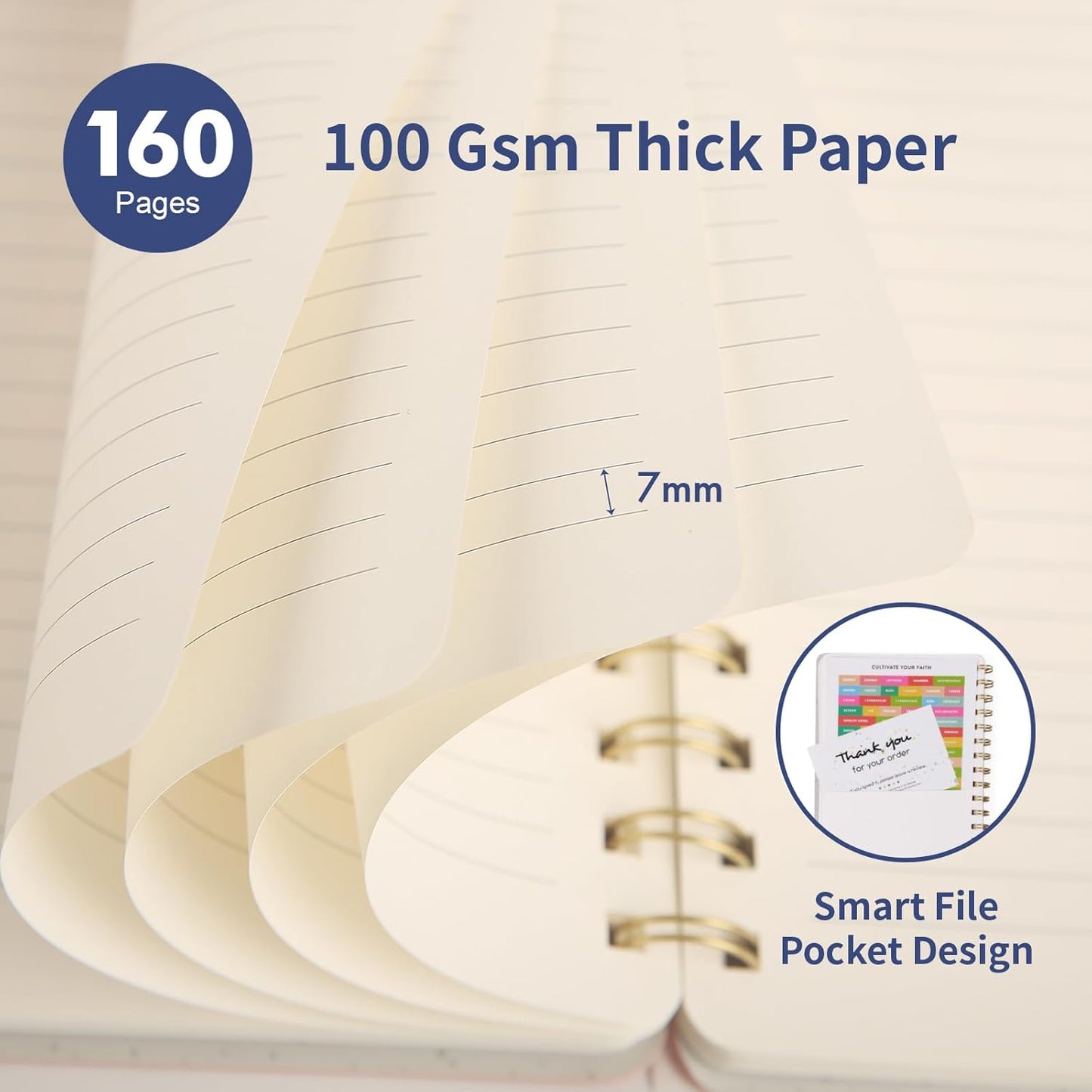 Lined Spiral Notebook College Ruled A5 Journal Book for Note Taking, 160 Pages Writing Journal for Office and Home School Supplies 5.75x8.125 inch (3pack-Pink/NavyBlue/Black)