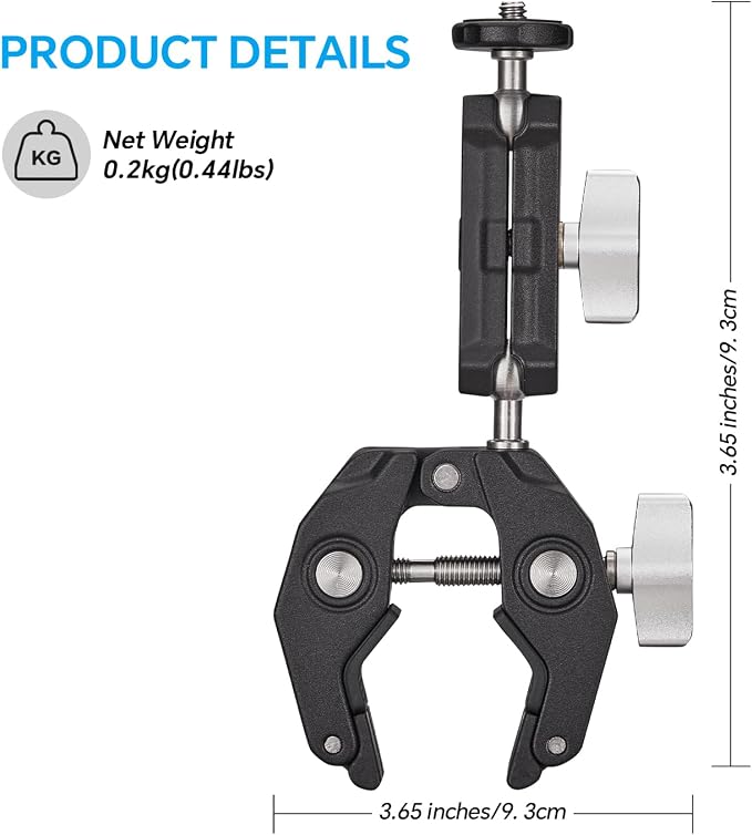 Super Clamp Camera Clamp Mount Monitor 360°Ballhead Magic Arm Double Ball Head - Image 3