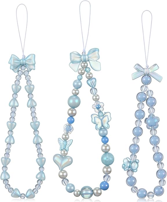 Ecally 3 Pcs Phone Charms Strap Camera Charm Strap Pearl Beaded Butterfly Bow by Ecally