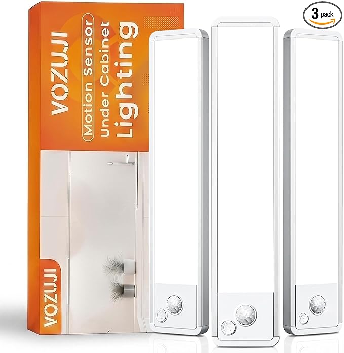 Under Cabinet Motion Sensor Lighting: 10 Inch Dimmable Rechargeable Lights by Vozuji