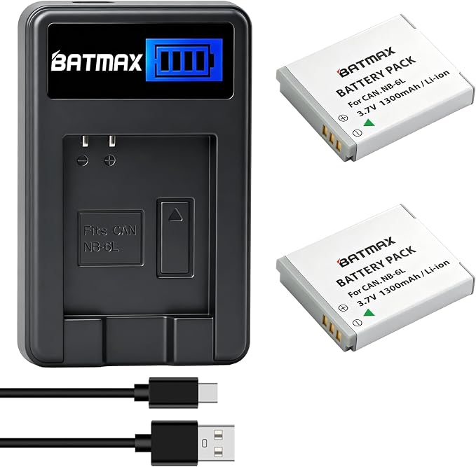 Batmax 2Pcs 1300mAh NB-6L NB-6LH Battery + LCD USB Charger by Batmax