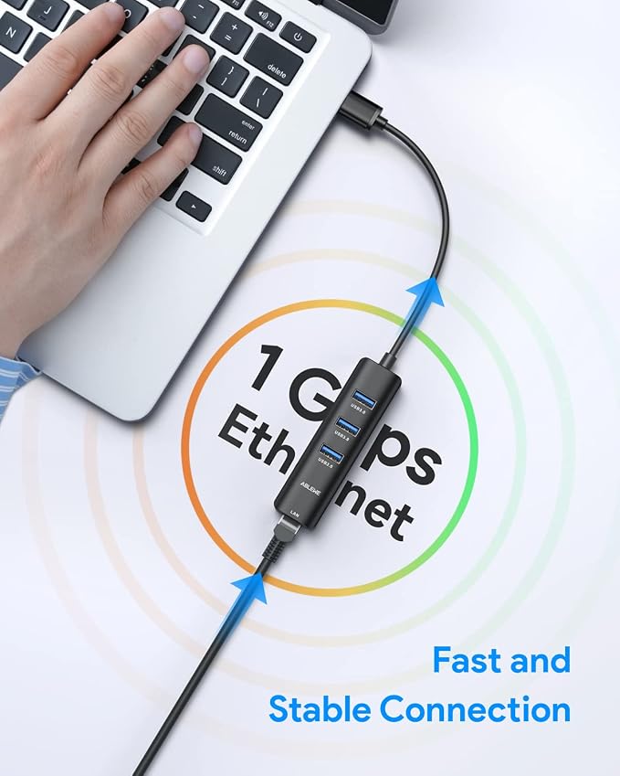 USB to Ethernet Adapter, ABLEWE 3 Ports USB 3.0 Hub - Image 3