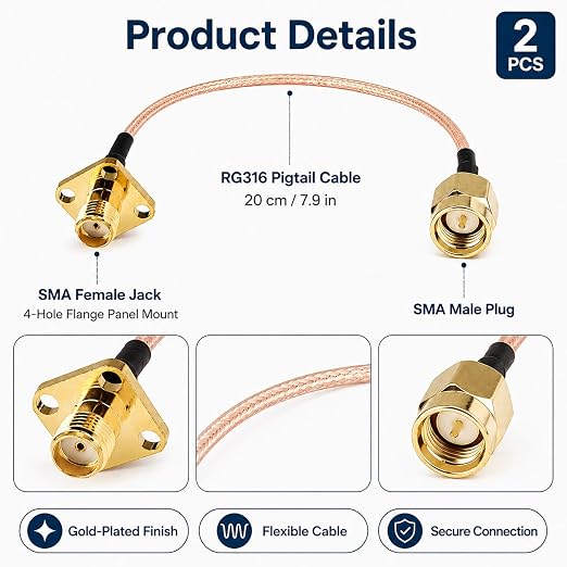 coaxial Cable SMA Female Jack to SMA Male Plug Pigtail Cable 4 Holes Flange - Image 6