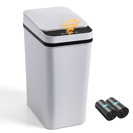 Automatic Bathroom Trash Can Touchless 2.6 Gallon Small Trash Cans by LJIACLEATouchlessTrashCan