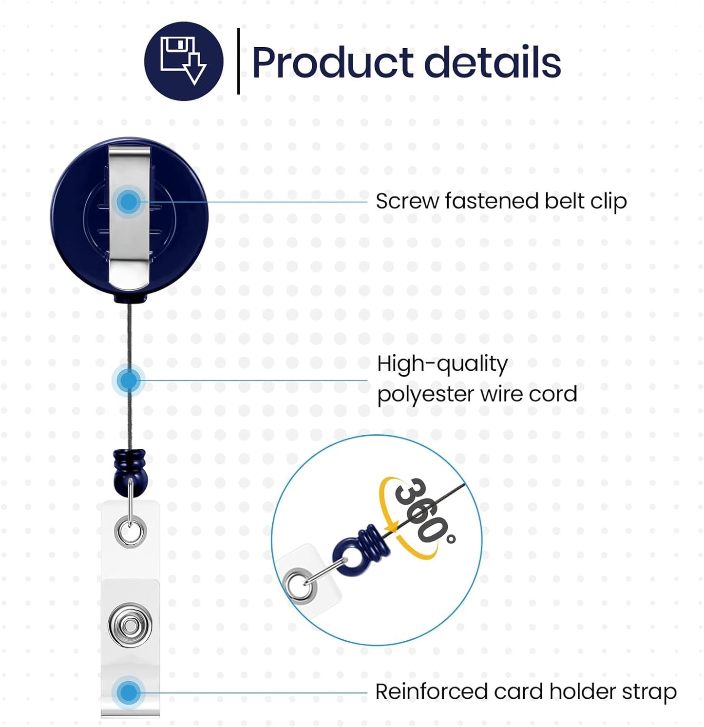Zonon 100 Pieces Retractable Badge Reel Clips ID Card Holder Reel with Metal Belt Clip for Hanging Cards Key Chains, Name Badge Holders for Nurses Teachers Students(Dark Blue)