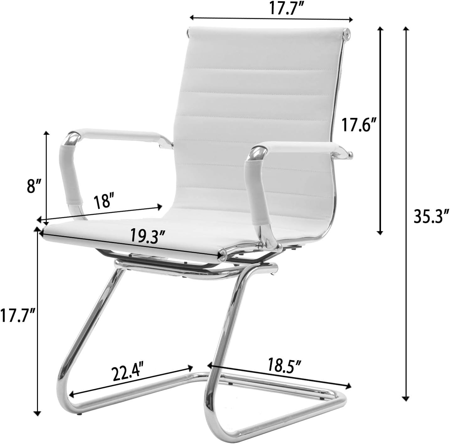 White Office Desk Chair No Wheels Set of 4 PU Leather Computer Chairs Mid Back Guest Chairs for School Reception Conference Waiting Room, White