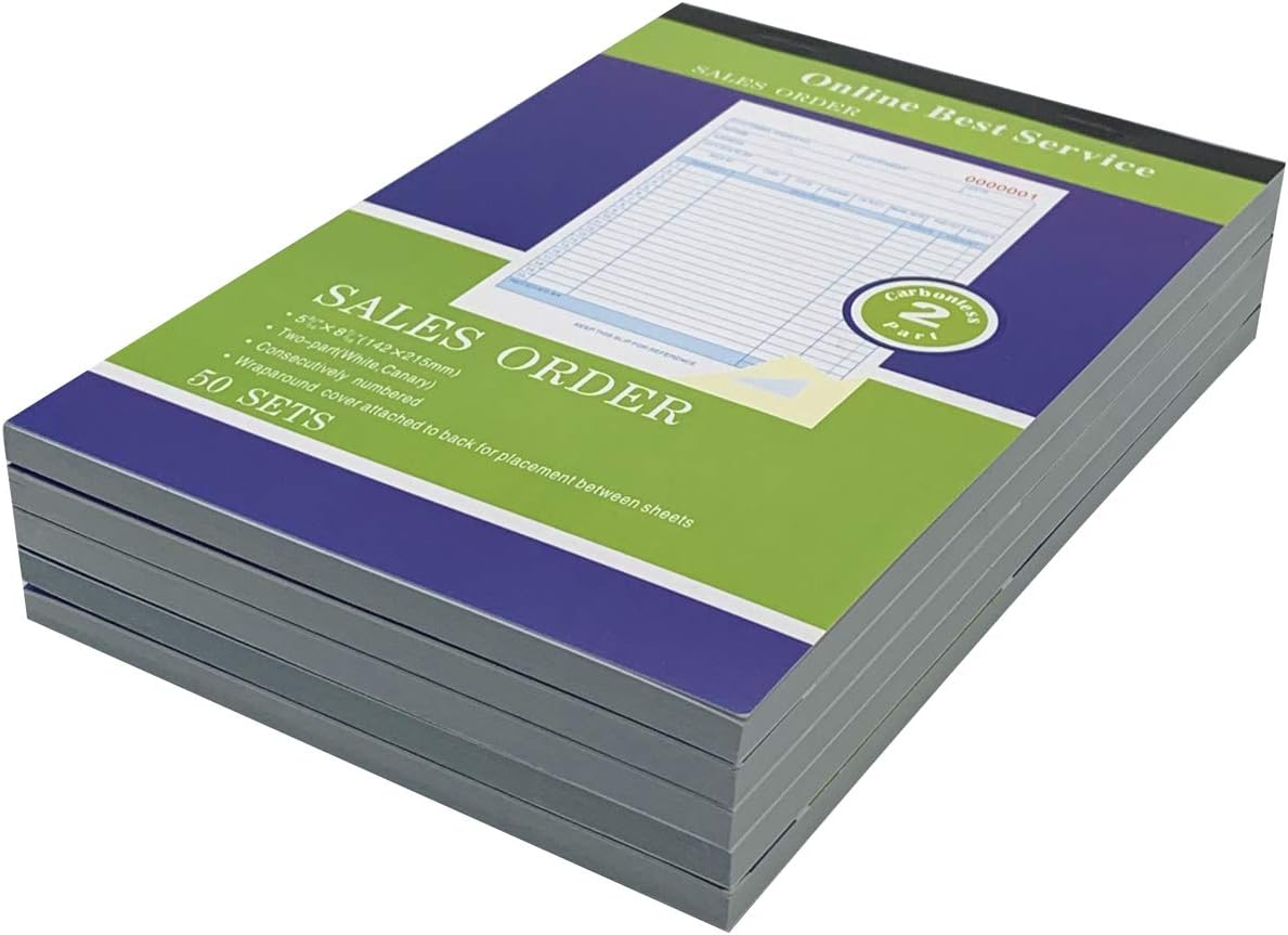 10 Pack Large Sales Order Book Receipt Invoice Duplicate Carbonless 50 Sets 5-9/16" X 8-7/16 (142X215mm) (10 pck Large 5-9/16" x 8-7/16")