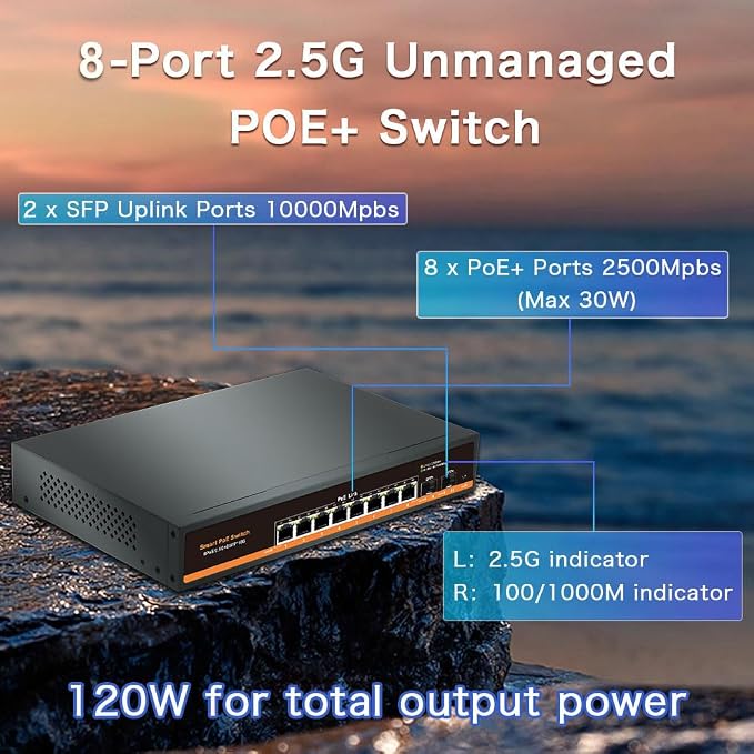 2.5G Unmanaged PoE Switch with 8 x 2.5G Base-T Ports and 2 x 10G SFP Uplink Port - Image 2