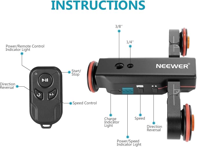 Neewer 3 Wheels Wireless Video Camera Dolly, 3 Speed Motorized Electric Track - Image 3