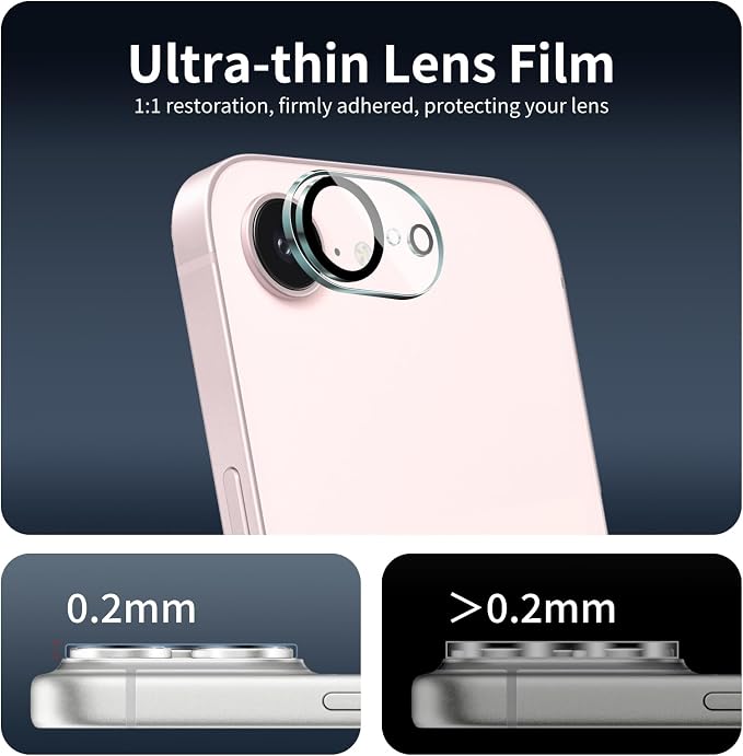 4-Pack Camera Lens Protector for iPhone 16e/17e, 9H Tempered Glass Camera Cover - Image 8