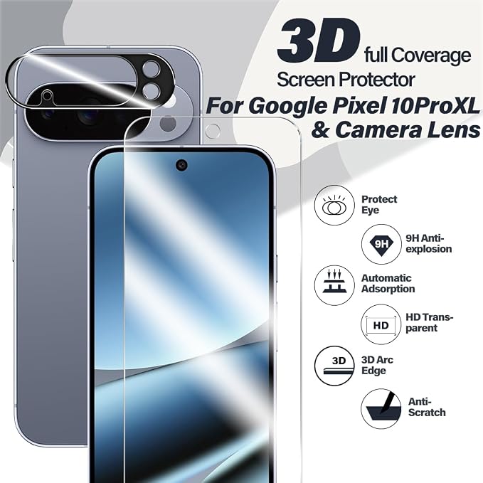 BIGFACE for Pixel 10 Pro XL Tempered Glass Screen Protector + Camera Lens - Image 2