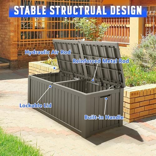 Outdoor Storage Box, Resin Deck Box Indoor and Outdoor, Waterproof Lockable Lid - Image 3