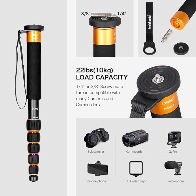 Koolehaoda 6-Section Monopod Compact Portable Photography Aluminum Alloy Unipod - Image 2