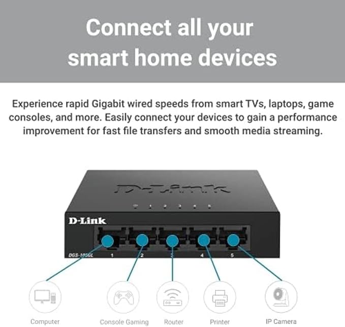 D-Link 5-Port Gigabit Unmanaged Ethernet Switch, Silent Fanless, Sturdy Metal - Image 3