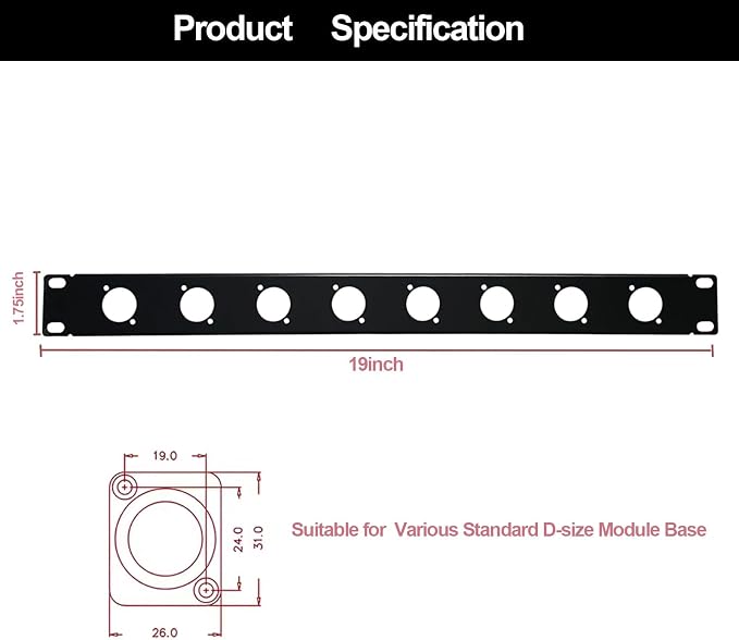 XLR HDMI Audio Rack Mount Panel, 1U D-Series Punched Metal HDMI Rack Mount - Image 2