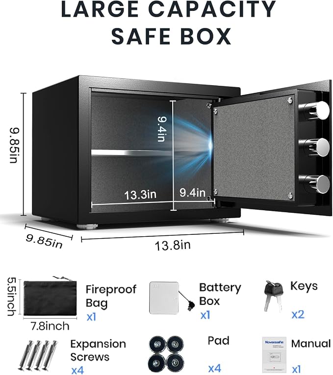 Safe Box, Home Safe with Key & Fireproof Waterproof Bag, Money Safe - Image 5