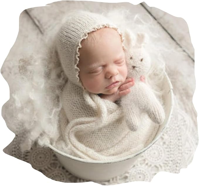Newborn Photography Props Wraps & Ruffle Edge Bonnet by CHICODISE