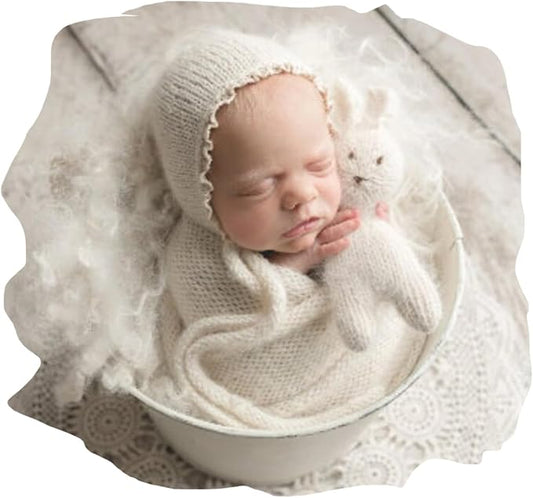 Newborn Photography Props Wraps & Ruffle Edge Bonnet by CHICODISE